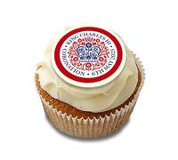 *3 for 2 offer* Cakeshop 24 x 4cm King Charles III 3rd Coronation Official Logo Edible Cupcake Toppers Cake Decorations - Premium Icing Precut