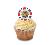 *3 for 2 offer* Cakeshop 24 x 4cm King Charles III 3rd Coronation Photo Image Union Jack Border Edible Cupcake Toppers Cake Decorations - Premium Wafer Precut
