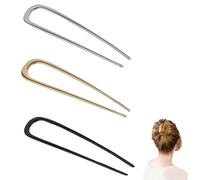 3 French Hair Pin,Hair Pins,U Shaped Metal Hairpin,Women Twist Fork,Clip Sticks Buns,New Accessories Updo,Women Forks Style,Long Classic Hairpins,for All Hair Types (1 Gold and 1 Silver and 1 Black)