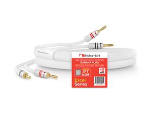 (3 ft (0.9 m), White (12 AWG)) Nakamichi Excel Series 24k Gold Plated Banana Plug with 12AWG Speaker Cable 99.9% Oxygen-Free Copper (OFC) Heavy Duty Braided for Amplifier Hi-Fi