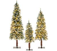 3 FT/ 4 FT/ 5FT Pre-Lit Snowy Christmas Tree With 129/ 231/ 369 Tips Xmas Tree Gymax Green 3 Pack