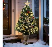 3 FT Pre-Lit Artificial Christmas Tree,Lighted Fiber Optic Christmas Tree Outdoor with Ornaments Christmas Decorations,Tabletop Xmas Tree for Driveway,Porch,Yard, Garden