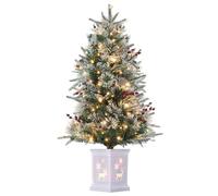 3 Ft Pre-Lit Christmas Tree, Artificial Christmas Trees with Lighting Elk Base, Snow Flocked Xmas Trees with 70 LED Lights, Battery Operated and Timer Function, Christmas Decoration for Home