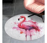 3 ft Round Area Rug for Bedroom Water Absorbent Coral Velvet Low Pile Floor Carpet Boho Non-Slip Backing Flamingo Watercolor Throw Rug Machine Washable Bathroom Mat for Tub Shower Toilet