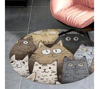 3 ft Round Area Rug for Bedroom Water Absorbent Coral Velvet Low Pile Floor Carpet Boho Non-Slip Backing Cats Faces Throw Rug Machine Washable Bathroom Mat for Tub Shower Toilet