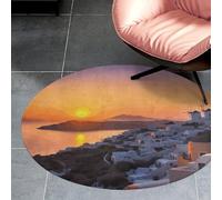 3 ft Round Area Rug for Bedroom Water Absorbent Coral Velvet Low Pile Floor Carpet Boho Non-Slip Backing Greece Island Sunset Landscape Throw Rug Machine Washable Bathroom Mat for Tub Shower Toilet