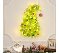 3 FT Wall Christmas Tree, Lime Green Half Christmas Tree Hanging, DIY 1/2 Chrismas Tree for Window with Lights, Ornaments and Hooks, Bendable Hainging Xmas Tree for Door, Pet Owners Xmas Decor