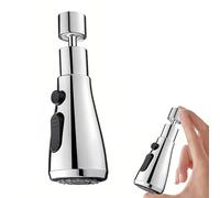 3-Function Kitchen Tap Spray Head with 360° Swivel - Anti-Splash & Water Saving Design, Universal Tap Extender with Adapter Accessories for Kitchen Sinks (Silver)