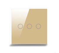 3-Gang 1-Way Touch Light Switch for LED/Incandescent Lamps, 86-Type Single Live Wire Control, Tempered Glass Panel, 110-240V AC, 3-300W per Gang, 600W Total(gold)