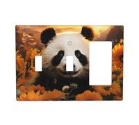 3-Gang Decorator Wall Plate Panda and Sunflower Light Switch Cover Triple Toggle Receptacle Wallplate 6.57" x 4.65"