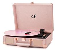 3 Gang Portable Vinyl Turntable with Built-in Speakers, 3.5mm Headphone Jack, RCA/AUX Input, Classic Belt Drive, Rose Gold