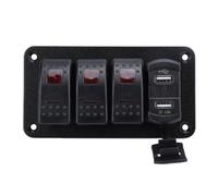 3 Gang Rocker Switch Aluminum Panel for 12V 24V Boat Car Truck Multifuntional Switch Panel with Voltmeter Dual USB Fast Charging Toggle Switch Control Panel (Red Light)