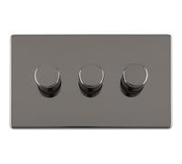 3 Gang Rotary Dimmer Switch 2 Way LED SCREWLESS BLACK NICKEL Light Dimming Wall