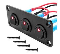 3 Gang Toggle Rocker Switch Panel 12V-24V Waterproof IP65 with Blue LED Lights, Pre-Wired On/Off Round Toggle Switches for Car Boat Caravan RV Truck Bus Marine Automotive Lighting Control