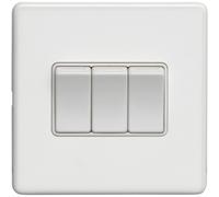 3 Gang Triple Light Switch SCREWLESS MATT WHITE 2 Way 10A Metal Rocker Slim