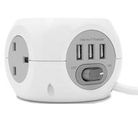 Status White Cube Socket | 3 Way Cube with 3 USB Adapter Socket | 1.4m Extension Lead | S3W1.4M3XUSB1PK6