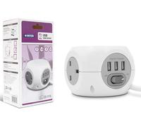 3 GANG WAY CUBE SOCKET WITH 3 USB PORTS EXTENSION LEAD 1.4M CABLE UK MAINS PLUG