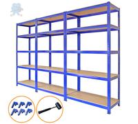 Monster Racking 3 x Monster Racking T-Rax Metal Storage Shelves, Blue, 90cm W,