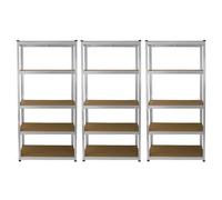 MonsterShop 3 Garage Shelving Units 5 Tier Racking Storage Warehouse Bays Industrial Heavy Duty Boltless Galvanised Steel Shelves