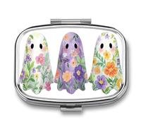 3 Ghosts Vintage Floral Sheets Pill Box 2 Compartment Portable Medicine Pill Case Travel Pill Organizer for Pocket Purse