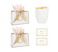 3 Gift Bags with 4 Decorative Paper and 2 Cards, Exquisite Paper Gift Bag with Handle, Gift Bags for Presents, Suitable for Packaging Gifts (Gold White)