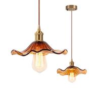 3 Glass Hanging Lamp Indoor Modern Green Flowers E27 Vintage den Brass Chaner Adjustable Height for Living Room Bedroom Kitchen