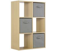 (3 Grey Drawers) Charles Jacobs Oak 6 Cube Open Book Shelf Storage Unit
