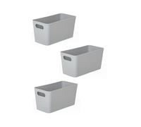 3 Grey Wham Plastic Slim Rectangle Storage Basket 20cm x 10cm 1.4L