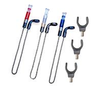 3 GTR+ Bobbins Bite Indicators & 3 Rod Rest for Carp fishing Tackle Bite Alarms and bank sticks (Red, Clear, Blue)