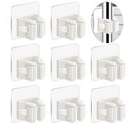 3-H Brush Holder Wall Mounted 8 Pack,Mop Holder Self Adhesive,Broom Holder Wall Mounted for Kitchen Bathroom Closet Garden Garage(White)