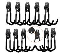 3-H Garage Hooks Heavy Duty, Tool Hangers for Garage Wall 10PC Small J, Skateboard Wall Mount,Garage Wall Hooks with 3 Welding Spot for Organizing Bike, Ladder, Bicycle, Chair, Shovel, Helmet(Black)