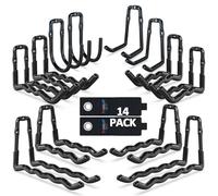3-H Heavy Duty Garage Hooks 14 Pack, One-Piece Construction Garage Wall Hooks, Garage Hanger & Organizer Wall Mount for Ladders, Bikes, Chairs, WeedEaters, Shovels, Garden Tools (Black)