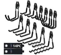 3-H Heavy Duty Garage Hooks, Utility All-Steel Storage Hooks with Anti-Slip Coating, Reinforced Welding Wall Mount Hooks for Hanging Ladders, Lawn Mower, Hose, Garden Tools, Black, 14 PC