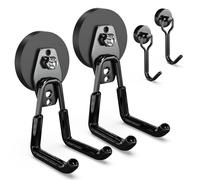 3-H Hook Magnets Heavy Duty 2 Large,2 Small,Magnet Hooks Heavy Duty Without Drill,Magnetic Hooks Heavy Duty for Hanging and Organizing Large Power Tool,Ladder,Chair,Electric Tools(Black)