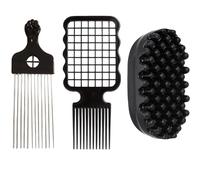 3 Hair Combs, Hair Sponge for Curls and Twist King, Silicone Curl Brush for Afro Hair, Black Styling Comb for Salon and Home Use, Travel-Friendly Styling Tool
