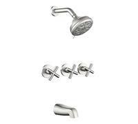 3 Handle Shower Faucet Set with Tub Spout, Shower Faucet Set Shower Faucet Combo Set Shower Faucet Complete Shower Set for Tub and Shower, Complete Kit