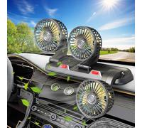 3-Head Car Fan, 12V Electric Portable Cooling Fan with Cigarette Lighter Plug, 360° Rotatable Dashboard Fan, 3 Adjustable Speeds, Powerful & Quiet Air Circulator for Van, SUV, RV, Truck, Vehicle