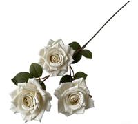 3 Head Diamond Rose Bouquet Made from Coated Silk Screen Fabric for Outdoor Patio Decor and Indoor Gallery Installations (White)