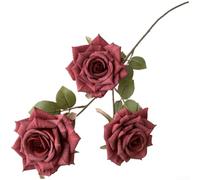 3 Head Diamond Rose Bouquet Made from Coated Silk Screen Fabric for Outdoor Patio Decor and Indoor Gallery Installations (Wine Red)