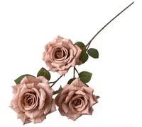 3 Head Diamond Rose Bouquet Made from Coated Silk Screen Fabric for Outdoor Patio Decor and Indoor Gallery Installations (Light Coffee Color)