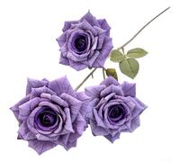 3 Head Diamond Rose Bouquet Made from Coated Silk Screen Fabric for Outdoor Patio Decor and Indoor Gallery Installations (Dreamy Purple)