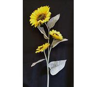 3 Head Large Artificial Sunflower Stem - Height 118cm -Tall Yellow Summer Flower