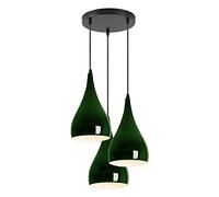 3 Head Pendant Light, Green Metal Teardrop Cluster Ceiling Light Fitting, E27 Hanging Light Shade for Kitchen Island, Dining Room, Living Room, Bedroom | Adjustable Cable | Industrial Vintage Style