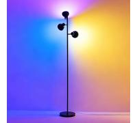 3-Head RGB LED Floor Lamp, Modern Standing Lamp with Remote Control & Touch Switch, 36W 2800lm Dimmable Floor Lamp with Adjustable Heads, Black Floor Lamp for Living Room, Bedroom, Reading & Home