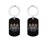 3 Headed Elephant Kingdom of Laos Personalized Metal Key Tags with Labels Keychain Stainless Steel Key Rings Signs