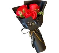 3 Heads Red Soaps Rose - Flora Scented Soap Roses Petals Roses Bouquet Rose Soaps - Vegetable Essential Oil Soap Gift for Anniversary/Birthday/Wedding/Valentine's Day/Mother's Day