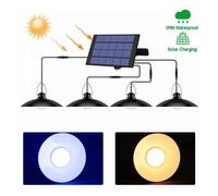 (3 Heads, Warm White) Solar LED Pendant Light Panel IP65 Garden Yard Shed Hanging Lamp