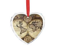 3" Heart Ornament - Crystal Glass Xmas Tree Decor, Ancient Map World Globe Christmas Ornaments Romantic Hanging Decoration for Christmas Tree, Fireplace, Valentine's Gift