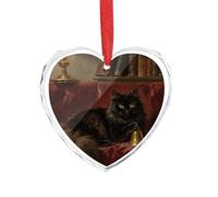 3" Heart Ornament - Crystal Glass Xmas Tree Decor, Black Fluffy Cat Christmas Ornaments Romantic Hanging Decoration for Christmas Tree, Fireplace, Valentine's Gift