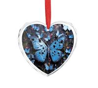 3" Heart Ornament - Crystal Glass Xmas Tree Decor, Blue Butterfly Christmas Ornaments Romantic Hanging Decoration for Christmas Tree, Fireplace, Valentine's Gift